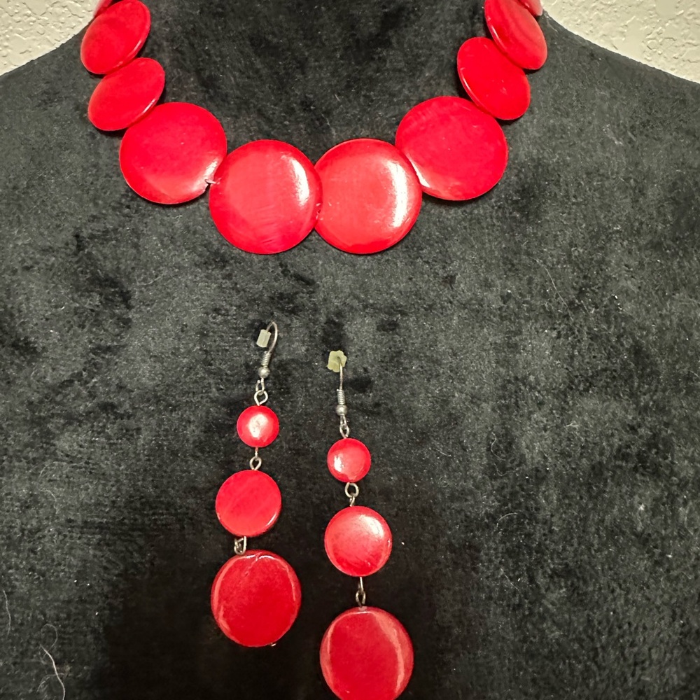 Elegant Red Necklace and Earring Set